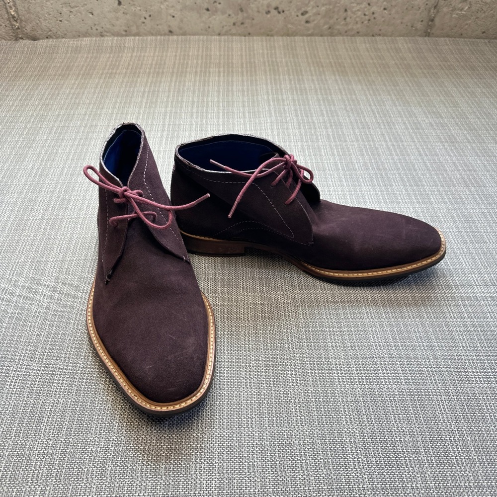Ted Baker Linnus Mens 8.5 Suede Chukka Boots Burgundy Maroon Ankle Shoes
